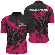 Load image into Gallery viewer, Black And Pink Custom Flame Bowling Shirts For Men, Bowling League Shirts Team Uniform IPHW7697