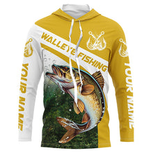 Load image into Gallery viewer, Walleye Fishing Custom Long Sleeve Fishing Shirts, Walleye Tournament Fishing Jerseys | Yellow IPHW5743