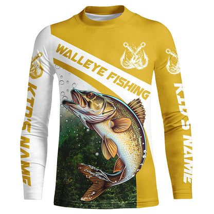 Walleye Fishing Custom Long Sleeve Fishing Shirts, Walleye Tournament Fishing Jerseys | Yellow IPHW5743