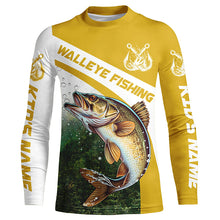 Load image into Gallery viewer, Walleye Fishing Custom Long Sleeve Fishing Shirts, Walleye Tournament Fishing Jerseys | Yellow IPHW5743