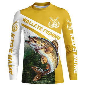 Walleye Fishing Custom Long Sleeve Fishing Shirts, Walleye Tournament Fishing Jerseys | Yellow IPHW5743