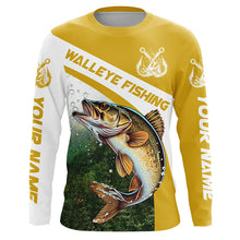 Load image into Gallery viewer, Walleye Fishing Custom Long Sleeve Fishing Shirts, Walleye Tournament Fishing Jerseys | Yellow IPHW5743