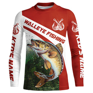 Walleye Fishing Custom Long Sleeve Fishing Shirts, Walleye Tournament Fishing Jerseys | Red IPHW5745