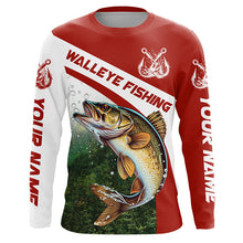 Load image into Gallery viewer, Walleye Fishing Custom Long Sleeve Fishing Shirts, Walleye Tournament Fishing Jerseys | Red IPHW5745