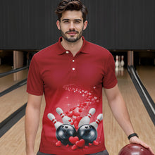 Load image into Gallery viewer, Custom Red Valentine Bowling Polo Shirts For Men, Valentines Day Couple Bowling Outfits  IPHW8348
