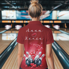 Load image into Gallery viewer, Custom Red Valentine Bowling Polo Shirts For Women, Valentines Day Couple Bowling Outfits  IPHW8348