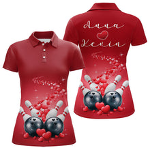 Load image into Gallery viewer, Custom Red Valentine Bowling Polo Shirts For Women, Valentines Day Couple Bowling Outfits  IPHW8348
