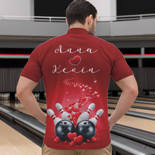 Load image into Gallery viewer, Custom Red Valentine Bowling Quarter-Zip Shirts For Men, Valentines Day Couple Bowling Outfits  IPHW8348