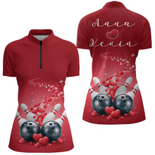 Load image into Gallery viewer, Custom Red Valentine Bowling Quarter-Zip Shirts For Women, Couple Bowling Outfits  IPHW8348