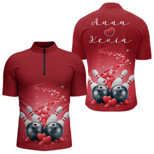 Load image into Gallery viewer, Custom Red Valentine Bowling Quarter-Zip Shirts For Men, Valentines Day Couple Bowling Outfits  IPHW8348