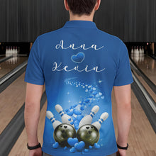 Load image into Gallery viewer, Custom Blue Valentine Bowling Polo Shirts For Men, Valentines Day Couple Bowling Outfits  IPHW8349
