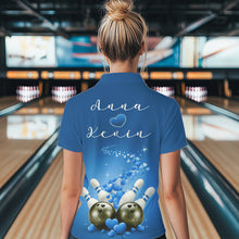Load image into Gallery viewer, Custom Blue Valentine Bowling Quarter-Zip Shirts For Women, Couple Bowling Outfits  IPHW8349