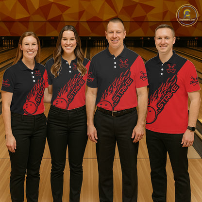 Custom Bowling Shirts For Men And Women, Bowling Team Shirts Bowling Strike | Black And Red IPHW3944