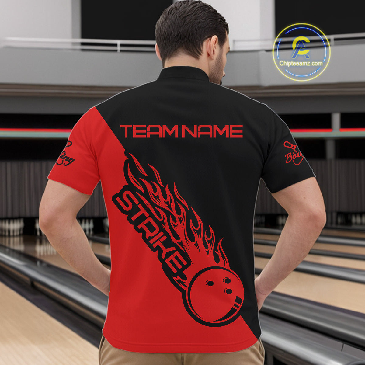 Custom Bowling Shirts For Men And Women, Bowling Team Shirts Bowling Strike | Black And Red IPHW3944