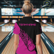 Load image into Gallery viewer, Custom Black And Pink Flame Spare Bowling Women Shirts, Bowling Team League Jerseys IPHW10691