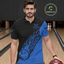 Load image into Gallery viewer, Custom Black And Blue Flame Spare Bowling Men Shirts, Bowling Team League Jerseys IPHW10692