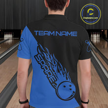 Load image into Gallery viewer, Custom Black And Blue Flame Spare Bowling Men Shirts, Bowling Team League Jerseys IPHW10692
