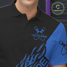 Load image into Gallery viewer, Custom Black And Blue Flame Spare Bowling Men Shirts, Bowling Team League Jerseys IPHW10692