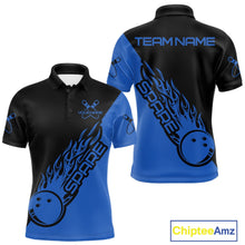 Load image into Gallery viewer, Custom Black And Blue Flame Spare Bowling Men Shirts, Bowling Team League Jerseys IPHW10692