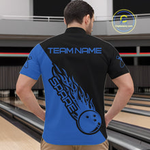 Load image into Gallery viewer, Custom Black And Blue Flame Spare Bowling Men Shirts, Bowling Team League Jerseys IPHW10692