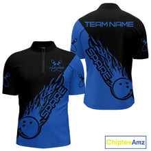 Load image into Gallery viewer, Custom Black And Blue Flame Spare Bowling Men Shirts, Bowling Team League Jerseys IPHW10692