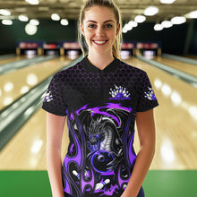 Load image into Gallery viewer, Custom Black And Purple Flame Dragon Bowling Women Quarter-Zip Shirts, Bowling League Shirt IPHW8840