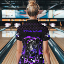 Load image into Gallery viewer, Custom Black And Purple Flame Dragon Bowling Women Quarter-Zip Shirts, Bowling League Shirt IPHW8840