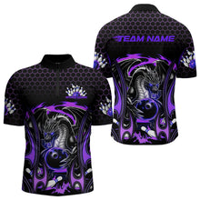 Load image into Gallery viewer, Custom Black And Purple Flame Dragon Bowling Men Quarter-Zip Shirts, Team Bowling League Shirt IPHW8840