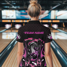 Load image into Gallery viewer, Custom Black And Pink Flame Dragon Bowling Women Quarter-Zip Shirts, Bowling League Shirt IPHW8841