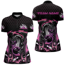 Load image into Gallery viewer, Custom Black And Pink Flame Dragon Bowling Women Quarter-Zip Shirts, Bowling League Shirt IPHW8841