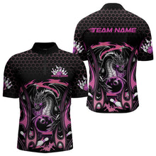 Load image into Gallery viewer, Custom Black And Pink Flame Dragon Bowling Men Quarter-Zip Shirts, Team Bowling League Shirt IPHW8841