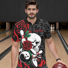 Load image into Gallery viewer, Custom Red Roses And Skull Bowling Polo Shirts For Men, Team Bowling League Shirt IPHW8842