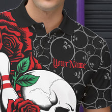 Load image into Gallery viewer, Custom Red Roses And Skull Bowling Polo Shirts For Men, Team Bowling League Shirt IPHW8842