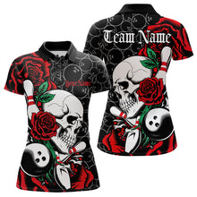 Load image into Gallery viewer, Custom Red Roses And Skull Bowling Polo Shirts For Women, Team Bowling League Shirt IPHW8842
