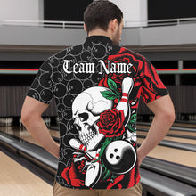 Load image into Gallery viewer, Custom Red Roses And Skull Bowling Quarter-Zip Shirts For Men, Team Bowling League Shirt IPHW8842