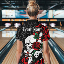 Load image into Gallery viewer, Custom Red Roses And Skull Bowling Quarter-Zip Shirts For Women, Team Bowling League Shirt IPHW8842