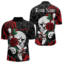 Load image into Gallery viewer, Custom Red Roses And Skull Bowling Quarter-Zip Shirts For Men, Team Bowling League Shirt IPHW8842