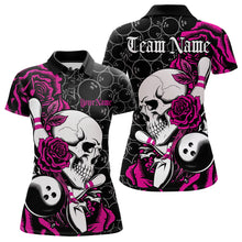 Load image into Gallery viewer, Custom Pink Roses And Skull Bowling Polo Shirts For Women, Team Bowling League Shirt IPHW8843