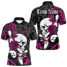 Load image into Gallery viewer, Custom Pink Roses And Skull Bowling Polo Shirts For Men, Team Bowling League Shirt IPHW8843