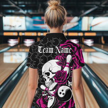 Load image into Gallery viewer, Custom Pink Roses And Skull Bowling Quarter-Zip Shirts For Women, Team Bowling League Shirt IPHW8843