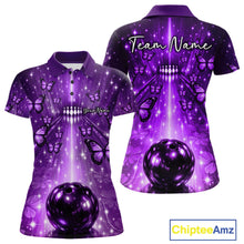 Load image into Gallery viewer, Custom Purple Galaxy Bowling Lane Butterfly Bowling Team Women Polo Shirt IPHW10917
