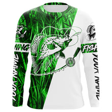 Load image into Gallery viewer, Custom Crappie Fishing Tattoo Long Sleeve Shirts, Green Grass Camo Crappie Fishing Jerseys IPHW6345