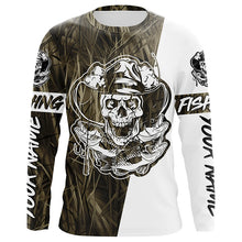 Load image into Gallery viewer, Grass Camo Skull Fisherman Custom Long Sleeve Fishing Shirts, Skeleton Fishing Jerseys IPHW6350