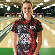Load image into Gallery viewer, Custom Red Flame Lion Bowling Polo Team Shirts For Women, Lion Bowling League Shirt IPHW9326