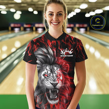Load image into Gallery viewer, Custom Red Flame Lion Bowling Quarter-Zip Team Shirt For Women, Lion Bowling League Shirt IPHW9326