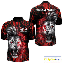 Load image into Gallery viewer, Custom Red Flame Lion Bowling Quarter-Zip Team Shirts For Men, Lion Bowling League Shirt IPHW9326
