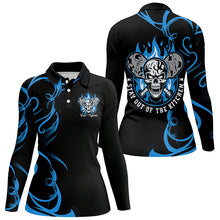 Load image into Gallery viewer, Custom Flame Skull Pickleball Polo Shirts For Women&#39;s &quot;Stay Out Of The Kitchen&quot; | Blue IPHW6910