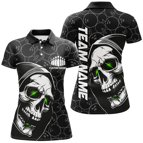 Custom Halloween Skull Bowling Shirts For Women, Personalized Bowling League Shirts | Green IPHW7077