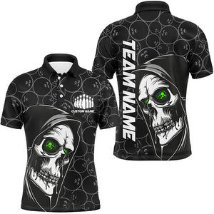 Custom Halloween Skull Bowling Shirts For Men, Personalized Bowling League Shirts | Green IPHW7080