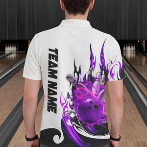 Custom Purple Flame Bowling Shirts For Men, Galaxy Bowling Team Shirts Bowling Uniform IPHW7084